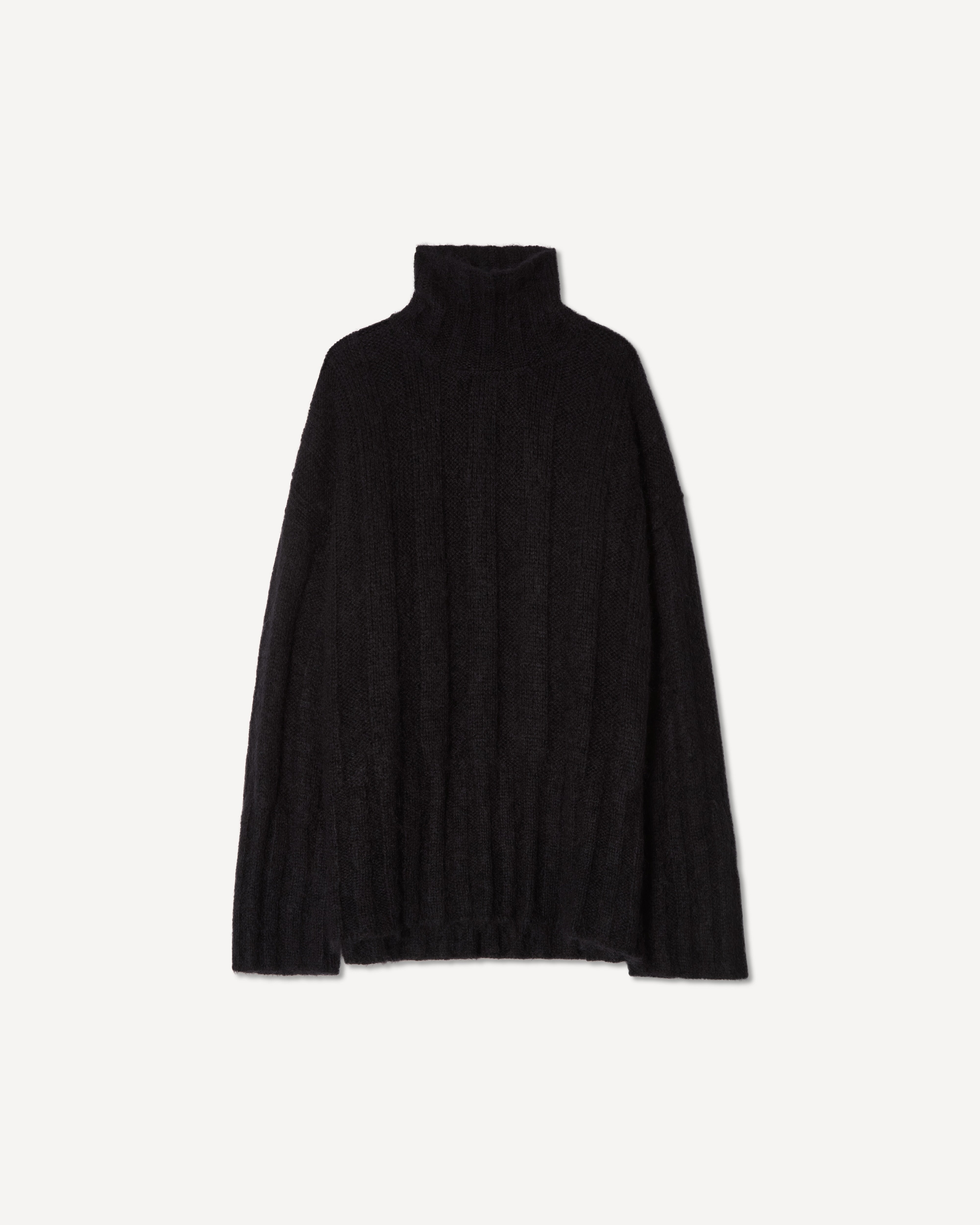 Black superkid mohair rib knit turtleneck with dropped shoulder – Dhoemi