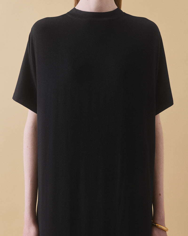 Black oversized jersey viscose maxi dress with short sleeves – Dhoemi Ease