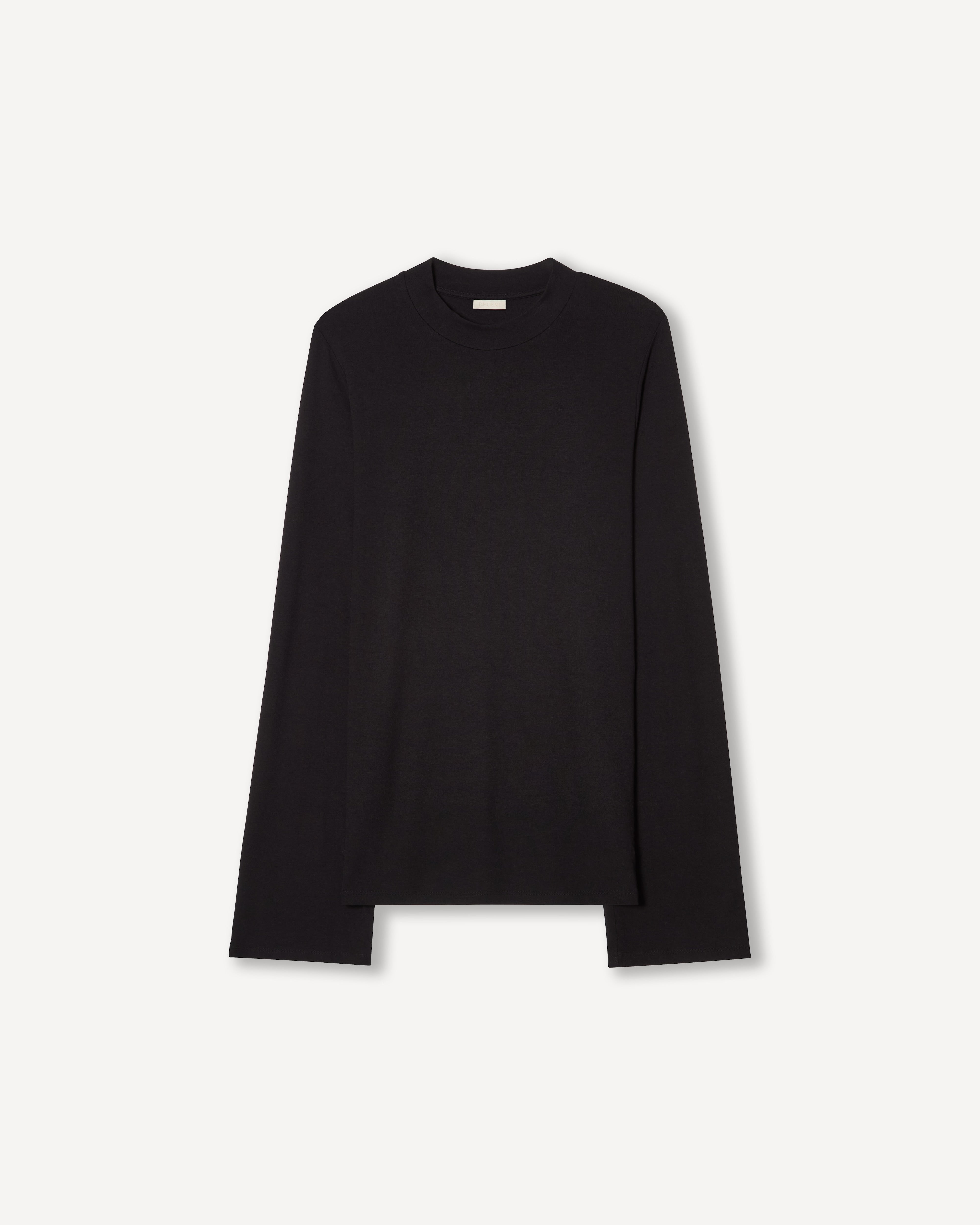 Black viscose long sleeve top with high neck and elongated arms – Dhoemi
