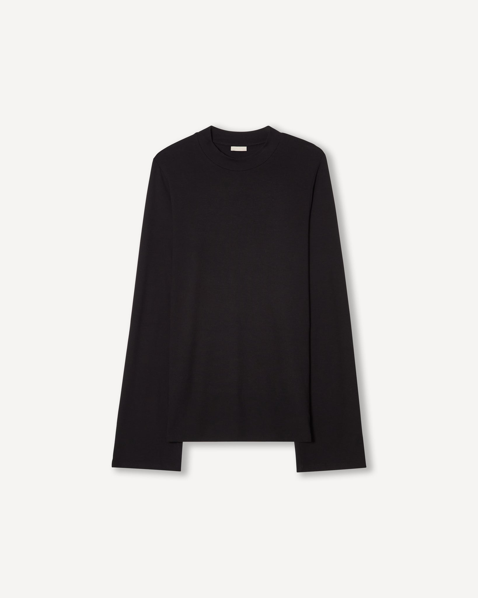 Black viscose long sleeve top with high neck and elongated arms – Dhoemi